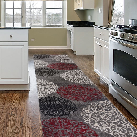 World Rug Gallery Floral Red 2' x 7' Runner Rug
