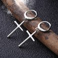 thumbnail image 2 of Sterling Silver Cross Hinged Piercing Huggie Hoop Earrings Minimalist Jewelry, 2 of 5
