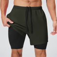 thumbnail image 6 of Men's 2 in 1 Running Shorts Quick Dry Gym Athletic Workout Shorts for Men with Phone Pockets Green M, 6 of 8
