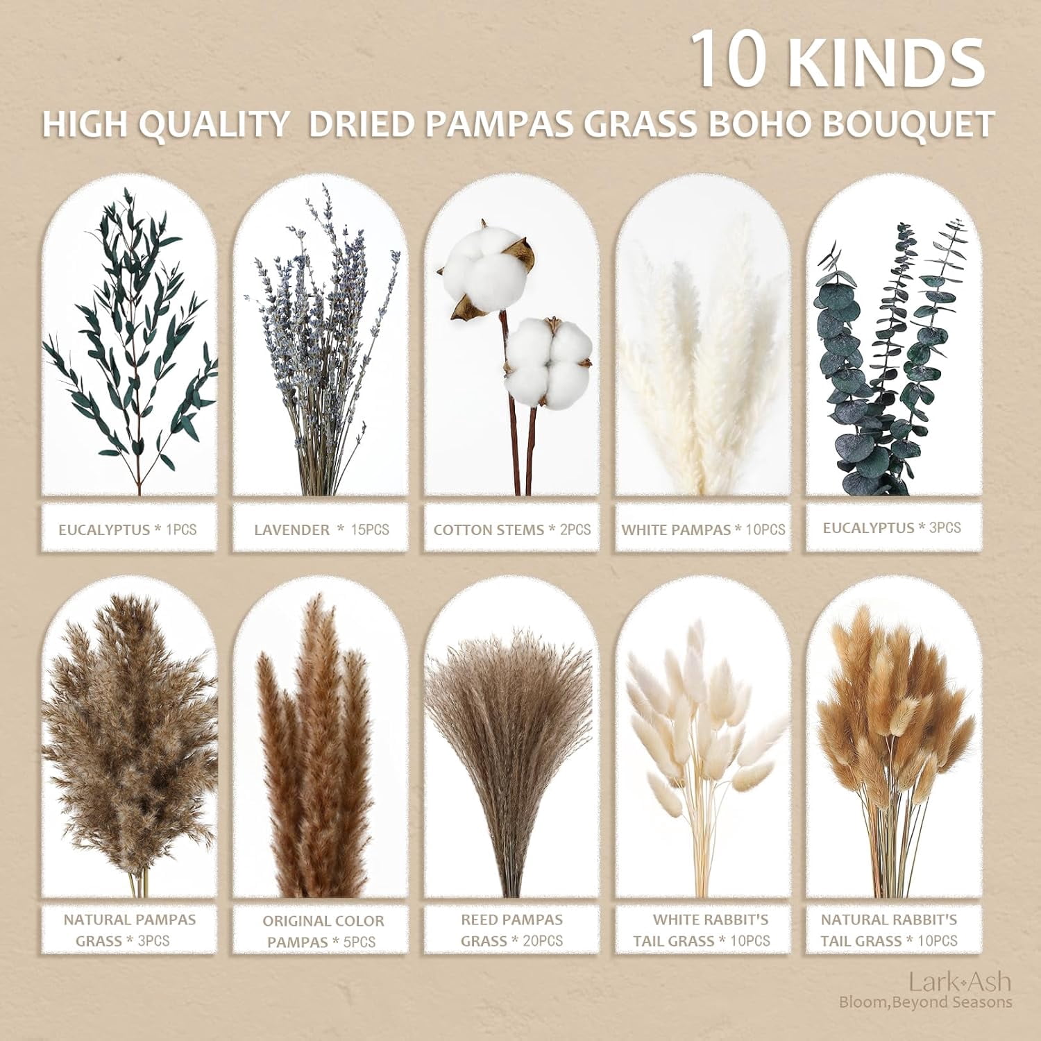 Natural Dried Flower Bouquet – Pampas Grass, Cotton Stems, Bunny Tails Eucalyptus and Lavender for Western Boho Decor Rustic Flowers Your Bohemian Home, Bedroom, Wedding Table Décor