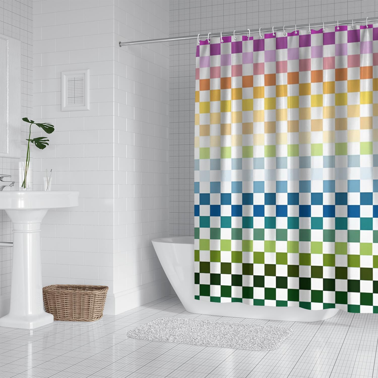 Colorful Gradient Checkerboard Checkered Pattern Shower Curtain 72"x72" ,Bathroom Decorative Shower Curtains Set with 12 Hooks,Modern Waterproof Washable Shower Curtain