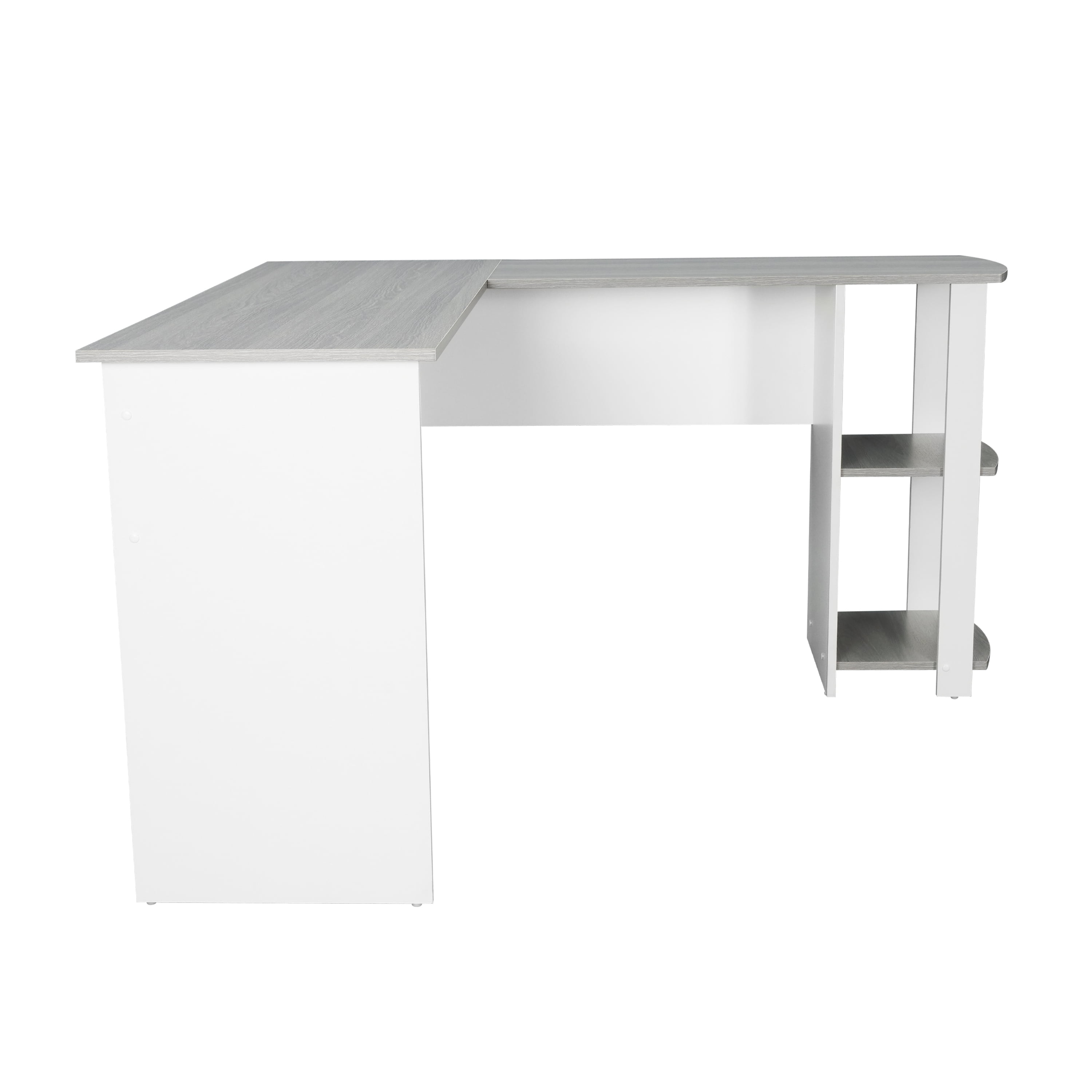 Techni Mobili Modern L-Shaped Desk Grey Side Shelves, with