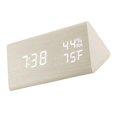 thumbnail image 1 of Despertador electrónico LED Temperatura de madera Pantalla de humedad Brillo Triángulo Control para dormitorio Oficina Escritorio - Blanco Baoblaze Despertador Digital, 1 of 8