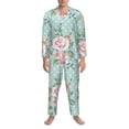 thumbnail image 3 of Salouo Vintage Floral Print Button-Front Long Sleeve Pajama Set for Men, Soft 2Pjs Men's Long Sleeve Sleepwear-Medium, 3 of 7