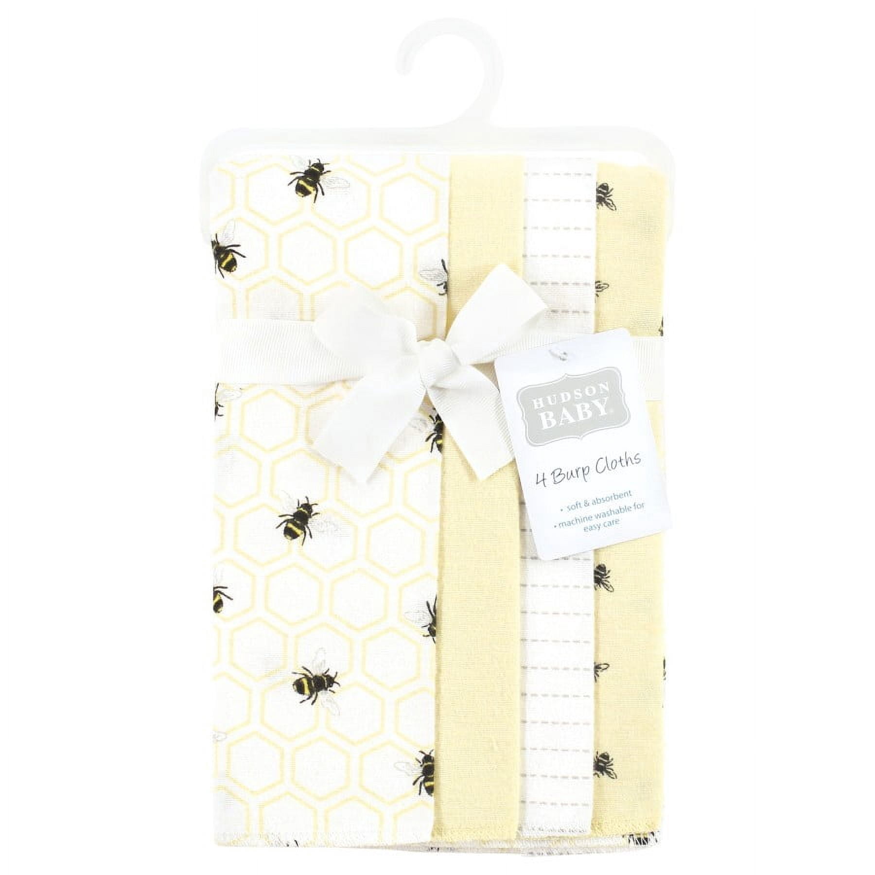 Hudson Baby Unisex Baby Cotton Poly Flannel Burp Cloths, Honey Bee 4 Pack, One Size