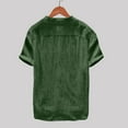 thumbnail image 5 of Rigardu mens dress shirts Shirts Solid Baggy Color Tops Men's Blouse Cotton T Short Sleeve Retro Men's Blouse dress shirts for men mens shirts Green + XXL, 5 of 6