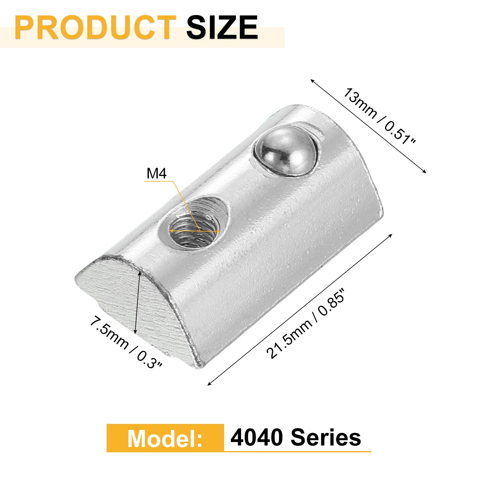 Uxcell M4 T Spring Nut, 50 Pack 4040 Series Half Round Roll in Spring Nut, Carbon Steel Nickel Plated Roll Ball Elastic Nut with Slot 8mm for 4040 Series Aluminum Extrusion Profile
