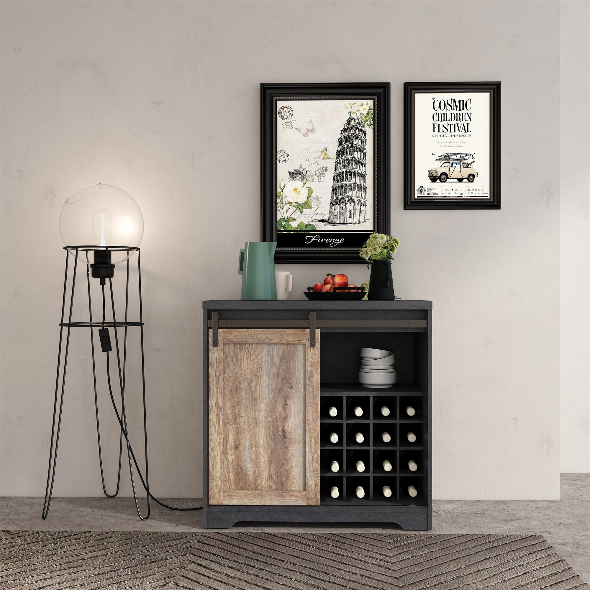 Spaco 31" Farmhouse Barn Door Bar Cabinet For Living Room, Rustic Finish Spaco 31" Farmhouse Barn Door Bar Cabinet For Living Room, Rustic Finish