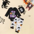 thumbnail image 2 of TOWED22 Baby Boys Girls My First Halloween Outfits Truck Ghost Print Long Sleeve Romper Elastic Waist Pants and Hat,9-12 M, 2 of 5