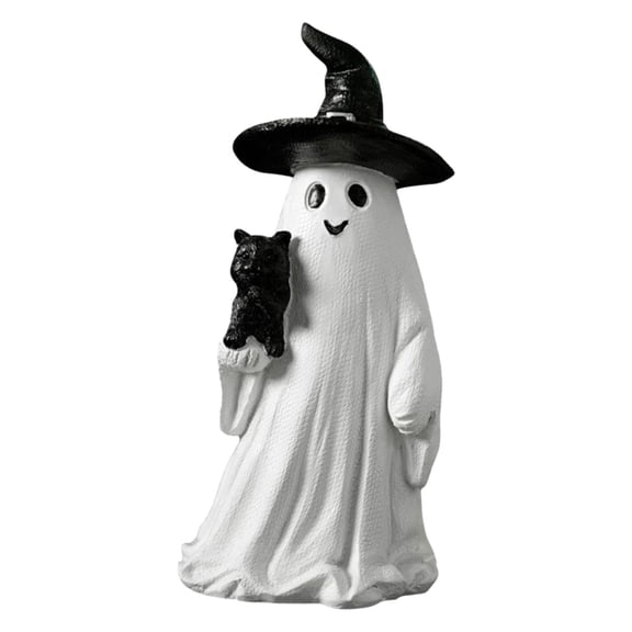Resin Halloween Demon Ghost Figurine – Handmade Spooky Ornament with Cat for Indoor and Outdoor Garden Decor