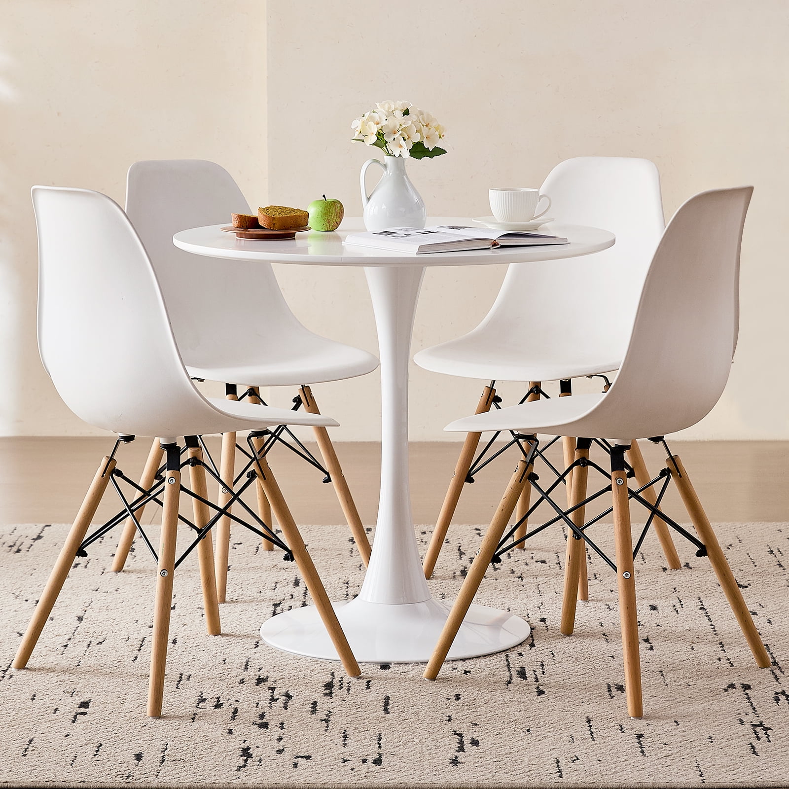 23.6" Small Round Dining Table [Metal Tulip Pedestal Base] White Modern Kitchen Table for Dining Living Room Apartment Small Space