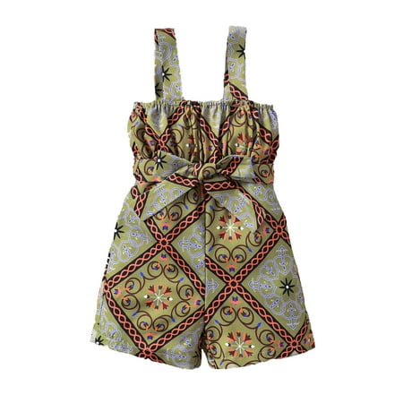 

Kucnuzki Toddler Baby Girl Clothes 2T Summer Bodysuit 3T Sling Flora Prints Folklore Stylish Cozy Jumpsuit Bodysuit Brown