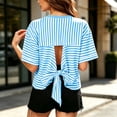 thumbnail image 6 of ShomPort Womens Summer Tops Casual Striped Tie Back Short Sleeve Crew Neck Blouse Dressy Loose T Shirts, 6 of 7