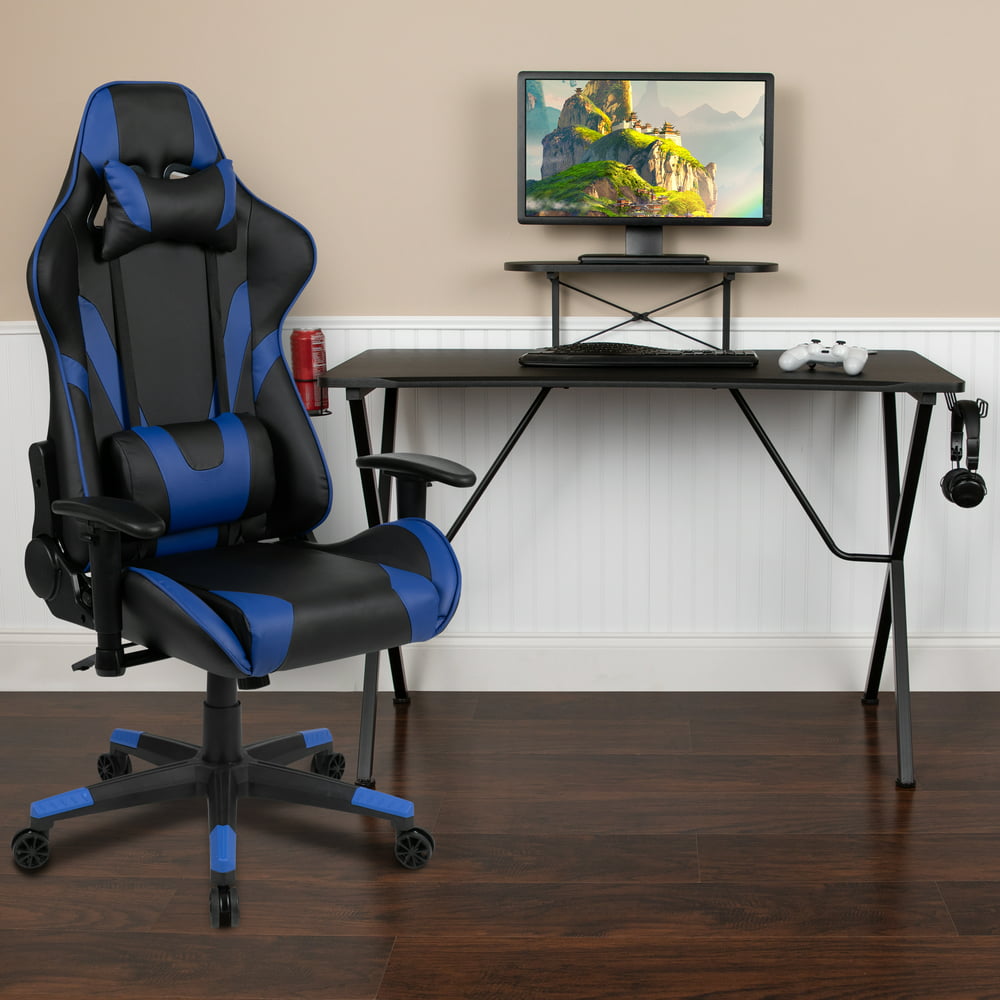 Flash Furniture Black Gaming Desk and Blue Reclining