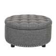 thumbnail image 3 of ZHICHUN Round Tufted Storage Ottoman, Dark Gray Linen Upholstered Footrest Stool with Nailhead Trim, Multifunctional Storage Bench for Living Room Bedroom Nursery, 3 of 10