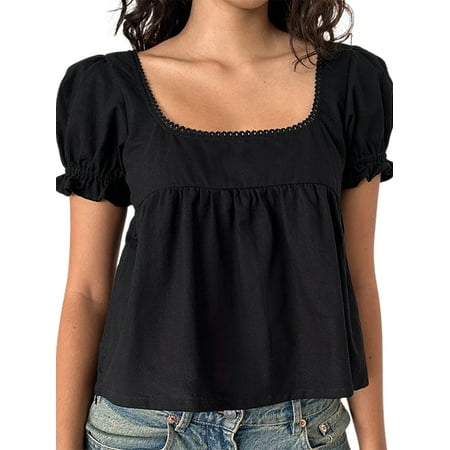 Bangyeer Lace Trim Crop Tops for Women Y2k Fairy Grunge Tee Tops Cap Sleeve Low Cut Slim Fit Aesthetic Babydoll Tee Shirt
