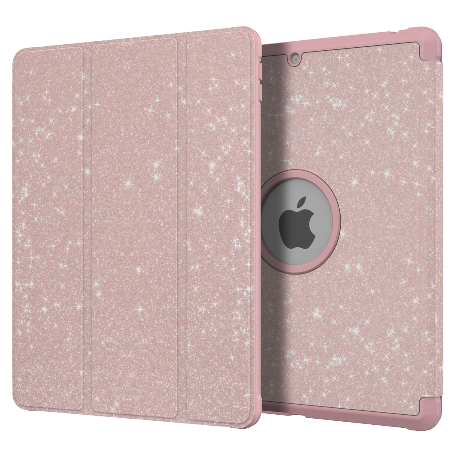 Allytech iPad Case 9th 8th 7th Generation, iPad 10.2 Case 2021/2020/2019, Trifold Stand Bling Glitter Sparkly Shockproof Protective Case Cover Shell for Apple iPa 10.2-inch 9th 8th 7th Gen - Rosegold