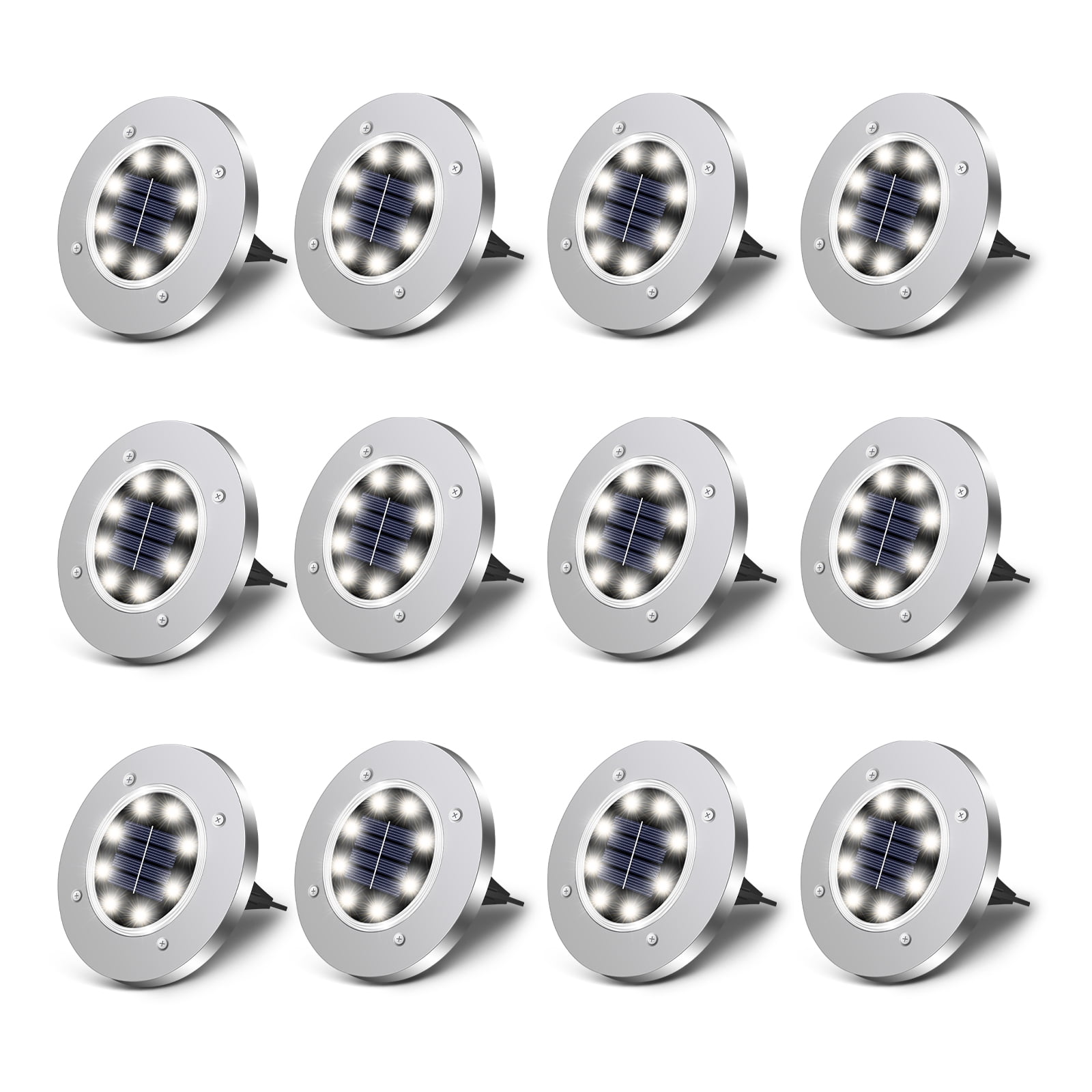 Sminiker 24-Piece Outdoor Solar Floor Lights, 8LED Solar Disc Lights, Waterproof Underground Lights, Suitable For Passageways, Lawns, Courtyards, Terraces, Sidewalks, Driveways, Decks