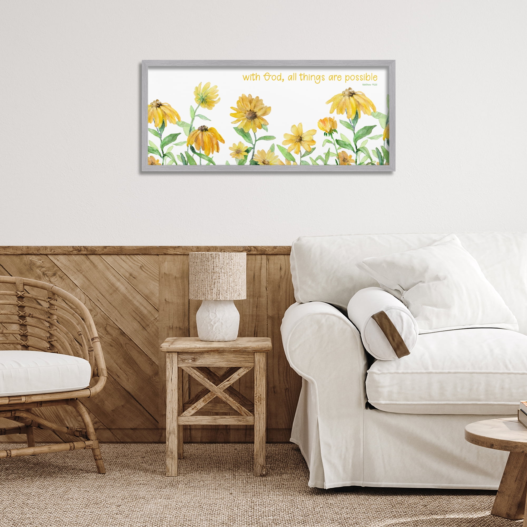 Stupell Industries With God Proverb & Daisies Gray Framed Giclee Art, design by Lanie Loreth
