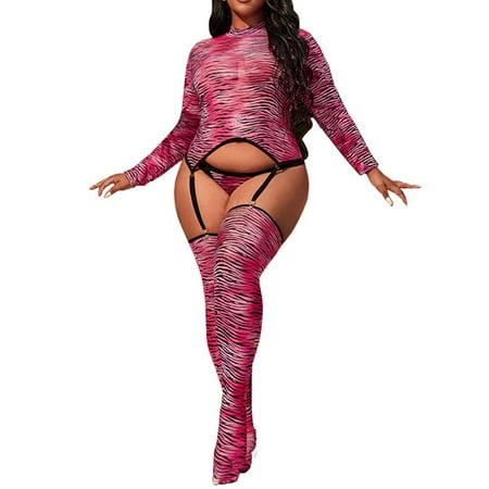 

Plus Size Women Lingerie Nightwear Underwear Bodysuit Stockings Set Sleepwear