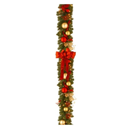 National Tree 9' x 12" Decorative Collection Cozy Christmas Garland with 100 Red and Clear Lights