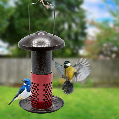 Garden Birds Metal Aged Bird Feeder With Umbrella Style Top