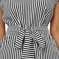 thumbnail image 3 of Ahabrexf Striped V Neck Linen Dress for Women, Loose Fit Short Sleeve Casual Dress Regular Length, 3 of 5
