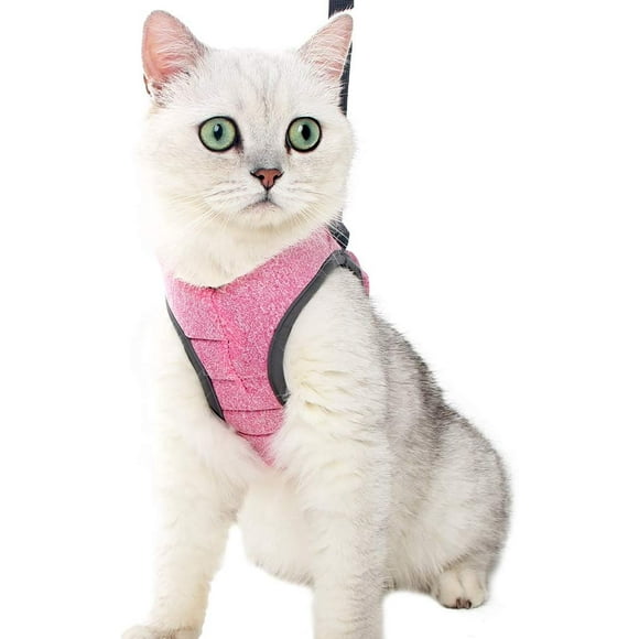 Harnais pour Chat - Ensemble de Harnais et Laisse Chat Ultra-Léger Harnais Chaton Réglable Anti-Fuite pour Chiot Lapin Furet(Rose,M)