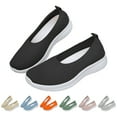 thumbnail image 2 of XIMIN Women's Woven Orthopedic Breathable Comfortable Walking Sneakers with Arch Support Wide Fit Slip on Tenis Comfy Work Slip Ins Loafers Soft Foam Footwear (9.5, Black), 2 of 8
