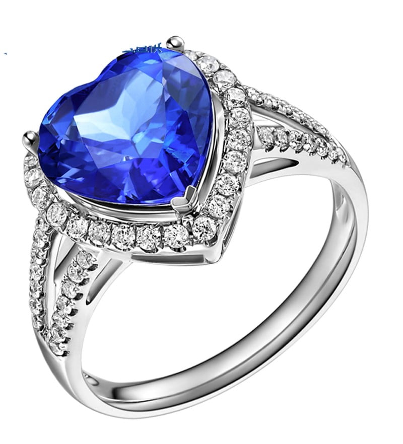 1 50 Carat Heart Cut Blue Sapphire And Diamond Halo Engagement Ring In White Gold Walmart Com