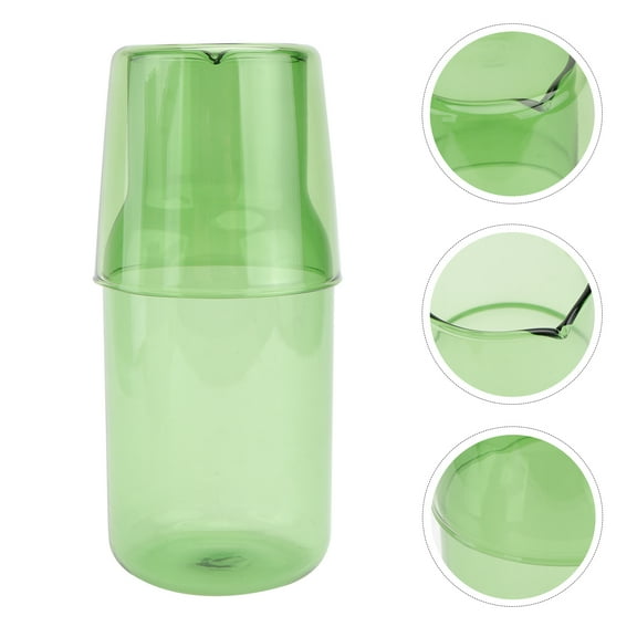 Doitool Bedside Water Carafe and Tumbler Glass Set - Borosilicate Glass with Lid for Nightstand, Bathroom, Kitchen, Office - 7.08 x 2.91 Inch Green
