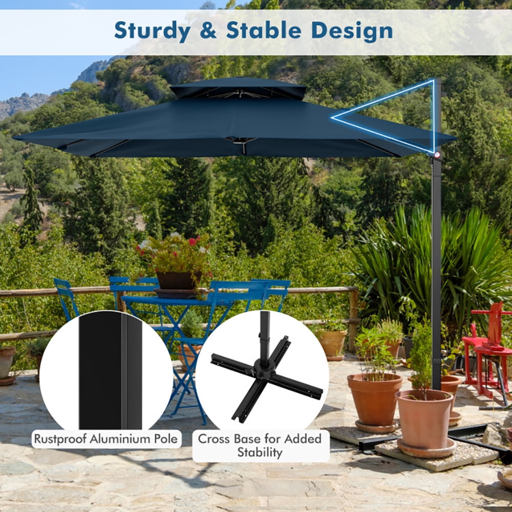 Aimee Lii 9.5 Feet Cantilever Patio Umbrella with 360° Rotation and Double Top, Table Umbrella Outdoor for Patio Pool Beach, Navy Aimee Lii 9.5 Feet Cantilever Patio Umbrella with 360° Rotation and Double Top, Table Umbrella Outdoor for Patio Pool Beach, Navy