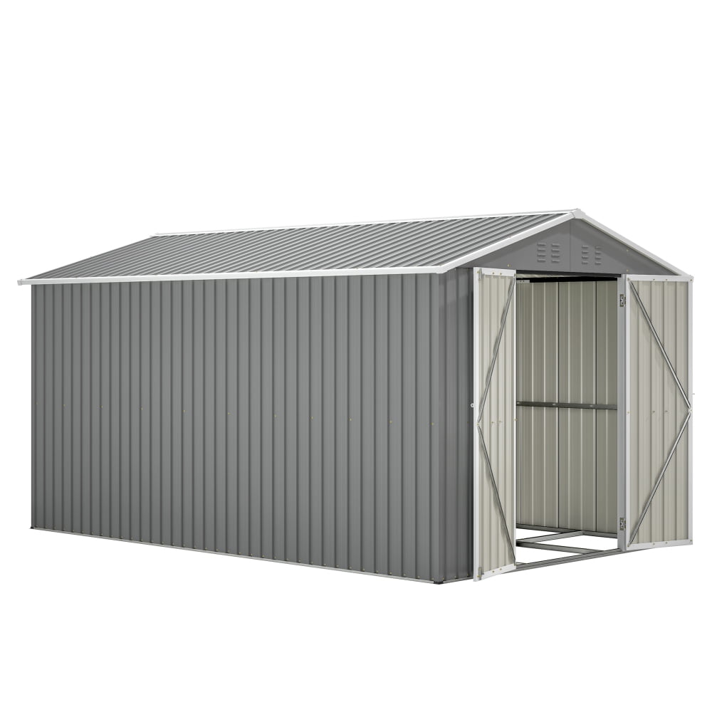 8x12 FT Aluminum Frame Storage Shed - Secure Lockable Doors for Garden, Patio & Lawn Equipment Protection