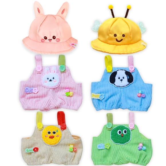 Conjunto Navideño y de Temporada para Muñeca de Algodón 20 cm, 6 Piezas (2 Sombreros + 4 Overoles de Pana), Atuendos Kawaii para Fotos, Regalo y Decoración