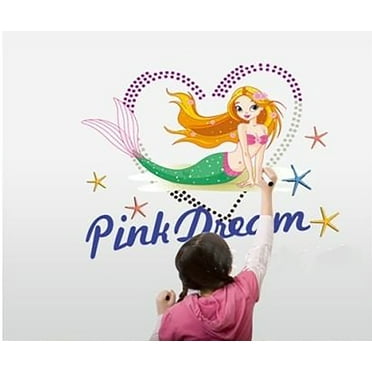 Enchanting Cartoon Mermaid Wall Decal - DIY PVC Removable Transparent Film Mural Art for Living Room, Bedroom, Kids’ Room & Nursery Wall Decor