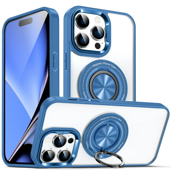 Magnetic for iPhone XR Case with 360° Ring Holder Kickstand [Compatible with MagSafe][Support Car Mount] Clear Non-Yellowing Shockproof Protection Phone Cover for iPhone XR, Darkblue