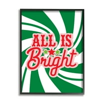 Stupell Industries All's Bright Bold Holiday Typography Green Peppermint Spiral Inspirational Painting Black Framed Art Print Wall Art, 11 x 14