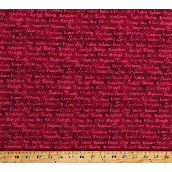 Cotton Good Vibes Mindfulness Words Love Peace Kindness Dark Red Cotton Fabric Print by the Yard (Y3121-83DarkRed)