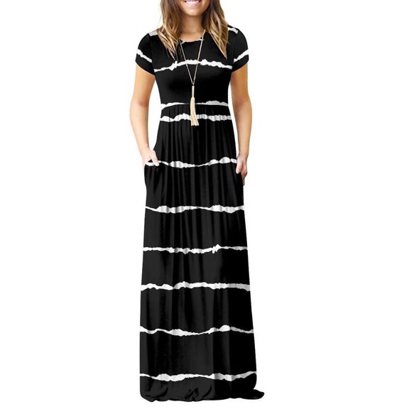 Aiyino Women's Maxi Dresses Short Sleeve Casual Long Dresses Loose with Pockets