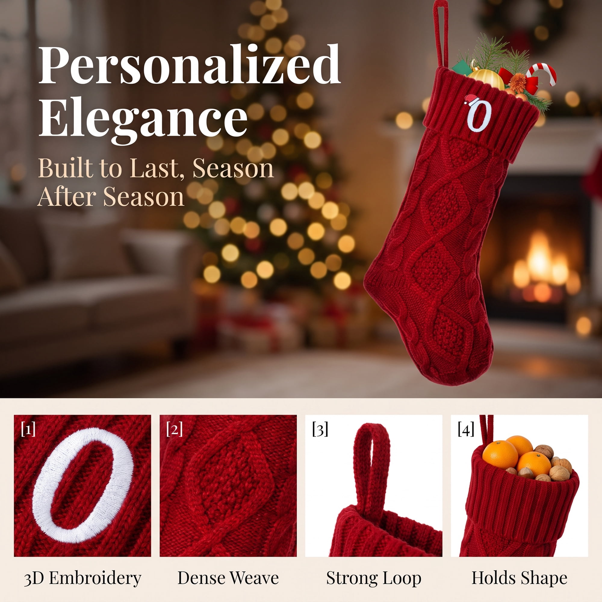 Unique Bargains Canine Bone Christmas Stocking Luxury Puppy Holiday Keepsake Sack Red Letter O 17"