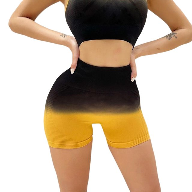 Gradient Color Seamless Pants Shorts High Waist Elastic Hip Lift Fitness Pants For Womens