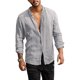 thumbnail image 2 of Camisa con cuello en V para hombre, de algodón y lino, informal, holgada, con cuello levantado Pompotops  oipoqjl8388, 2 of 6