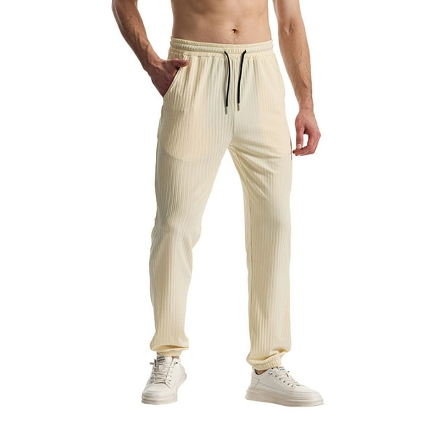 Pantalones largos ligeros y transpirables de verano para hombre: corte holgado, cómodos, versátiles para uso diario/al aire libre, lavables a máquina.