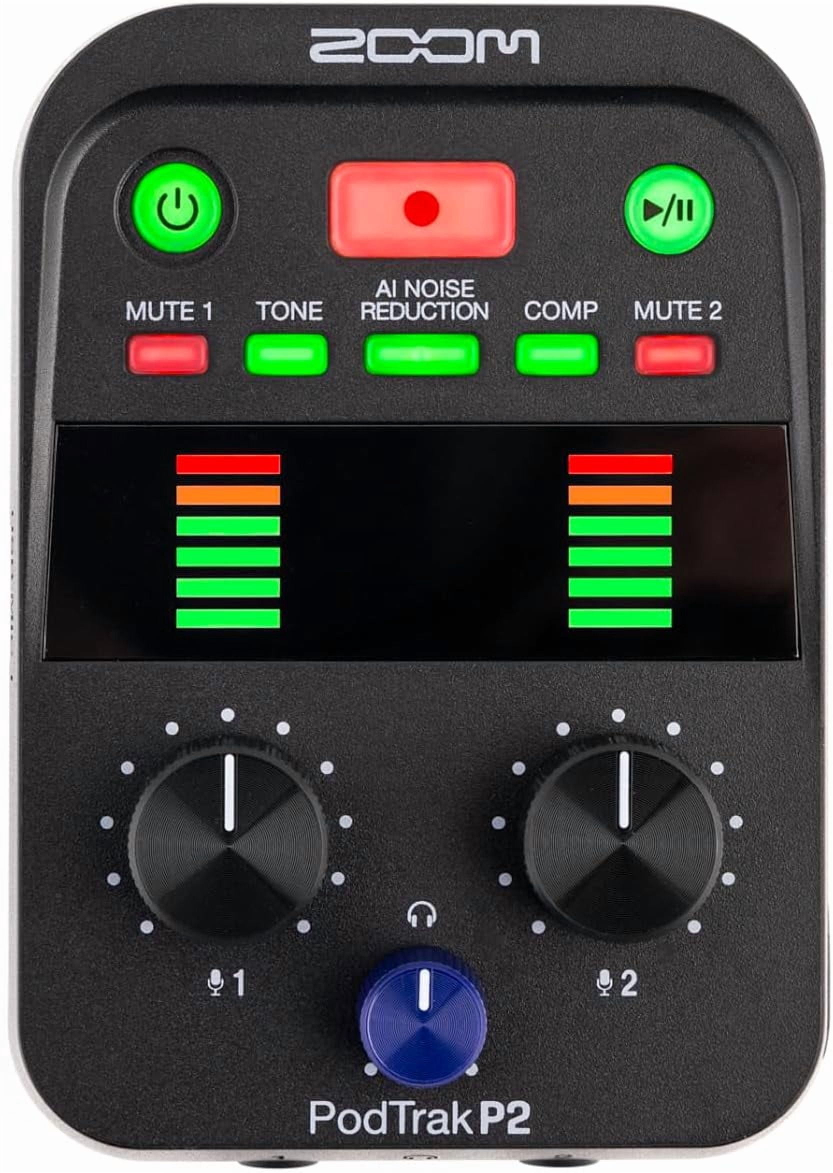 Zoom PodTrak P2 Podcast Recorder with 2 USB Mic Inputs Bundle With MDR-7506 Professional Stereo Headphones + AT2020USB-X Cardioid USB Microphone + 64GB Memory Card + More