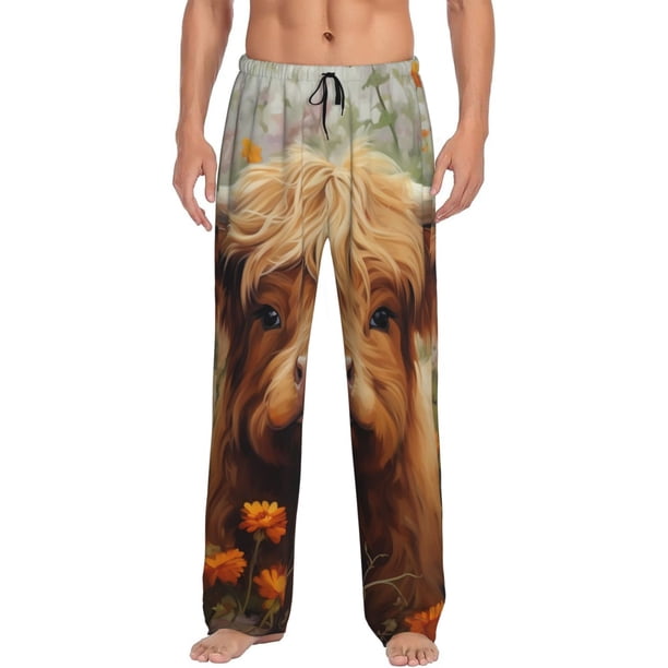 Balery Cute Floral Cow Pantalones de pijama para hombre, pijama ultraligero, pantalón de descanso-Medium