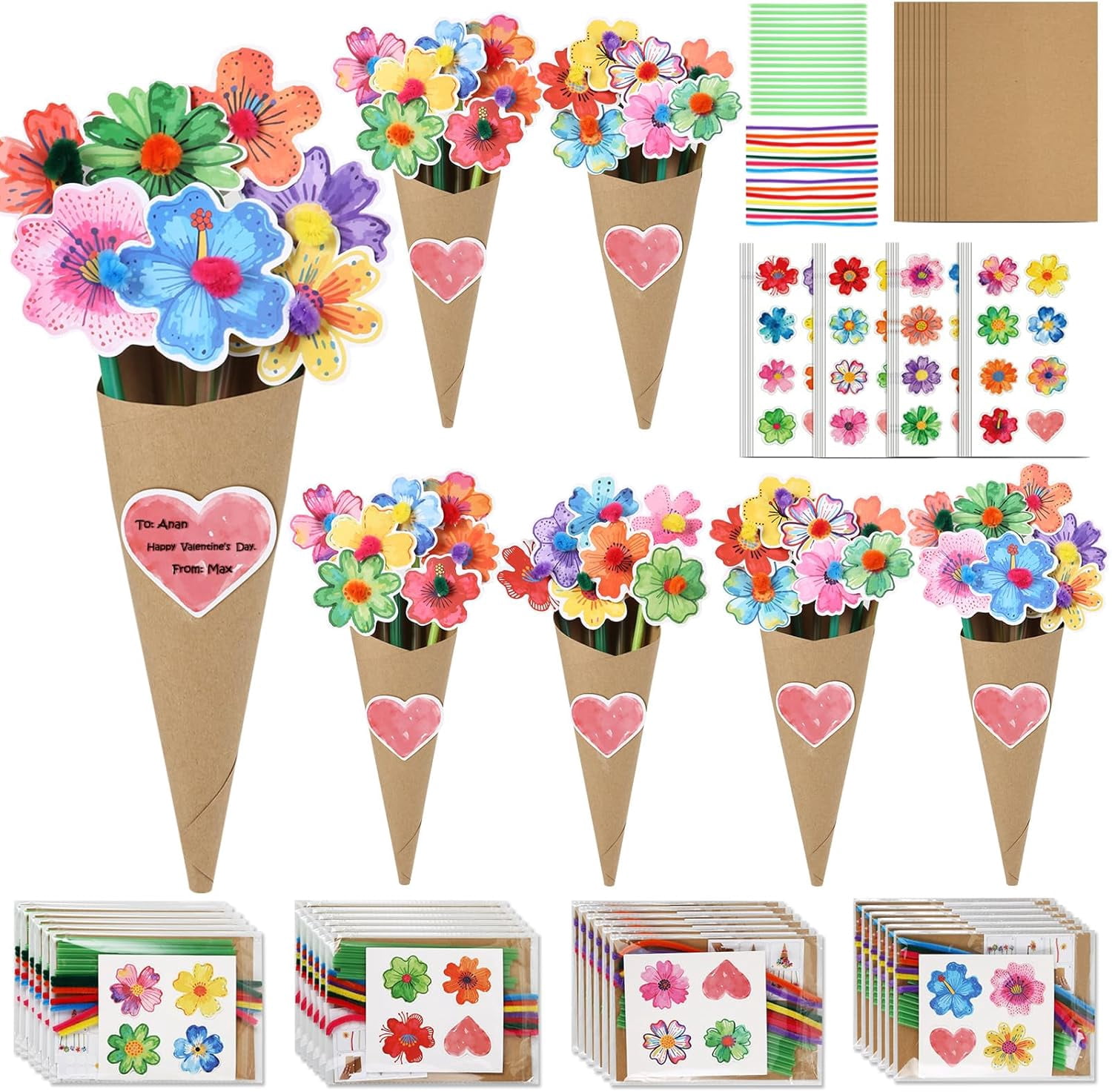 Valentine's Day Gifts - DIY Flower Bouquet Set, Craft Kit for Home/Class Activities, Favors for Classroom Gifts Exchange