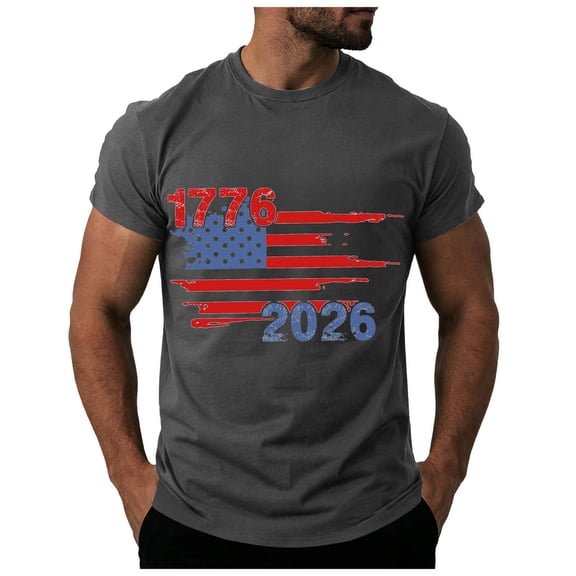 4th of July Shirts for Men Men's Adult Short Sleeve Tee Grey,M