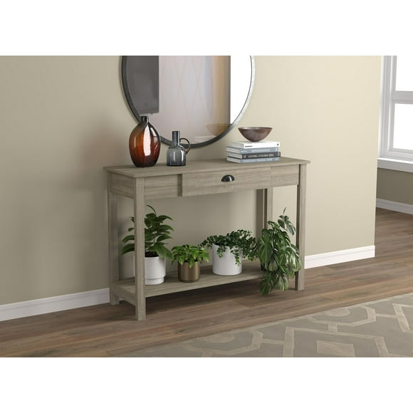 Entryway Console Sofa Couch Accent Table-47inch Dark Taupe with 1 Drawer and Black Metal Handle for Living Room