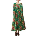 thumbnail image 1 of Vestido floral suelto vintage para mujer Vestido de fiesta con bolsillos de manga larga Irfora Verde/Grande, 1 of 7
