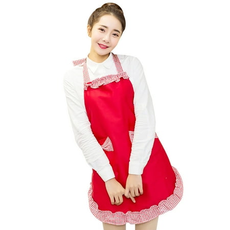 

VEAREAR Women Bowknot Ruffles Baking Kitchen Coffee Shop Cooking BBQ Cover Pocket Apron